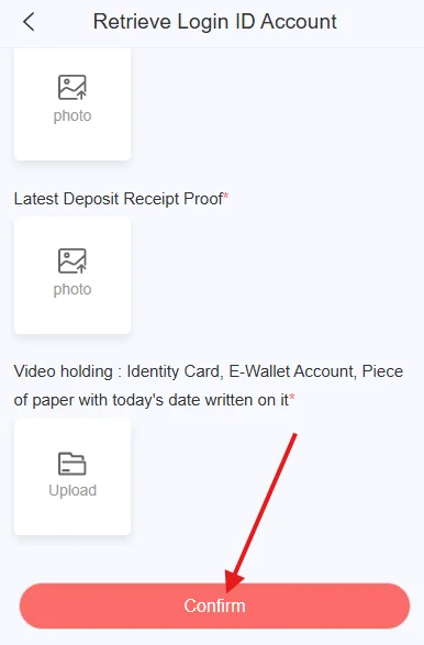 Click confirm to submit the login issue